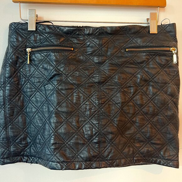 Zara Black Lambskin Quilted Leather Mini Moto Skirt - Picture 1 of 4